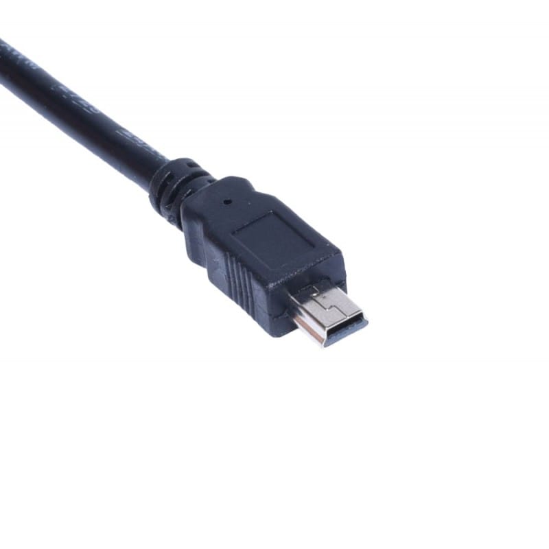 Detaliu conector Mini USB 5 pini al cablului, compatibil aparate foto si camere video