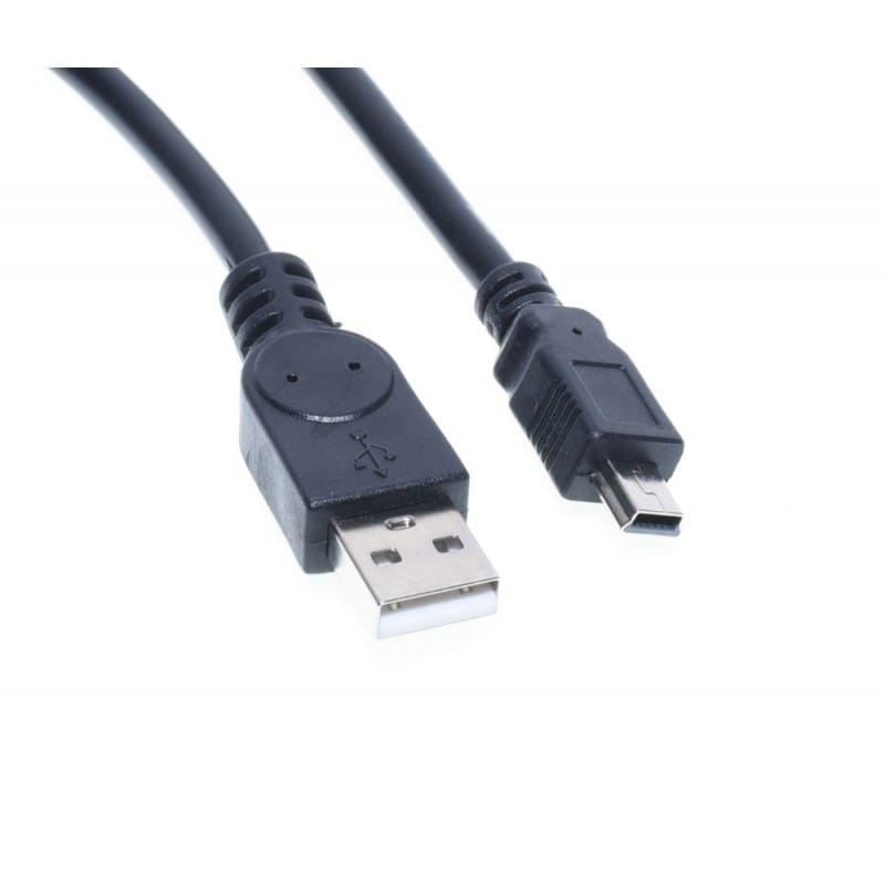 Cablu USB-A la Mini USB 5 pini, lungime 1.5m, conectori fata in fata pe fond alb