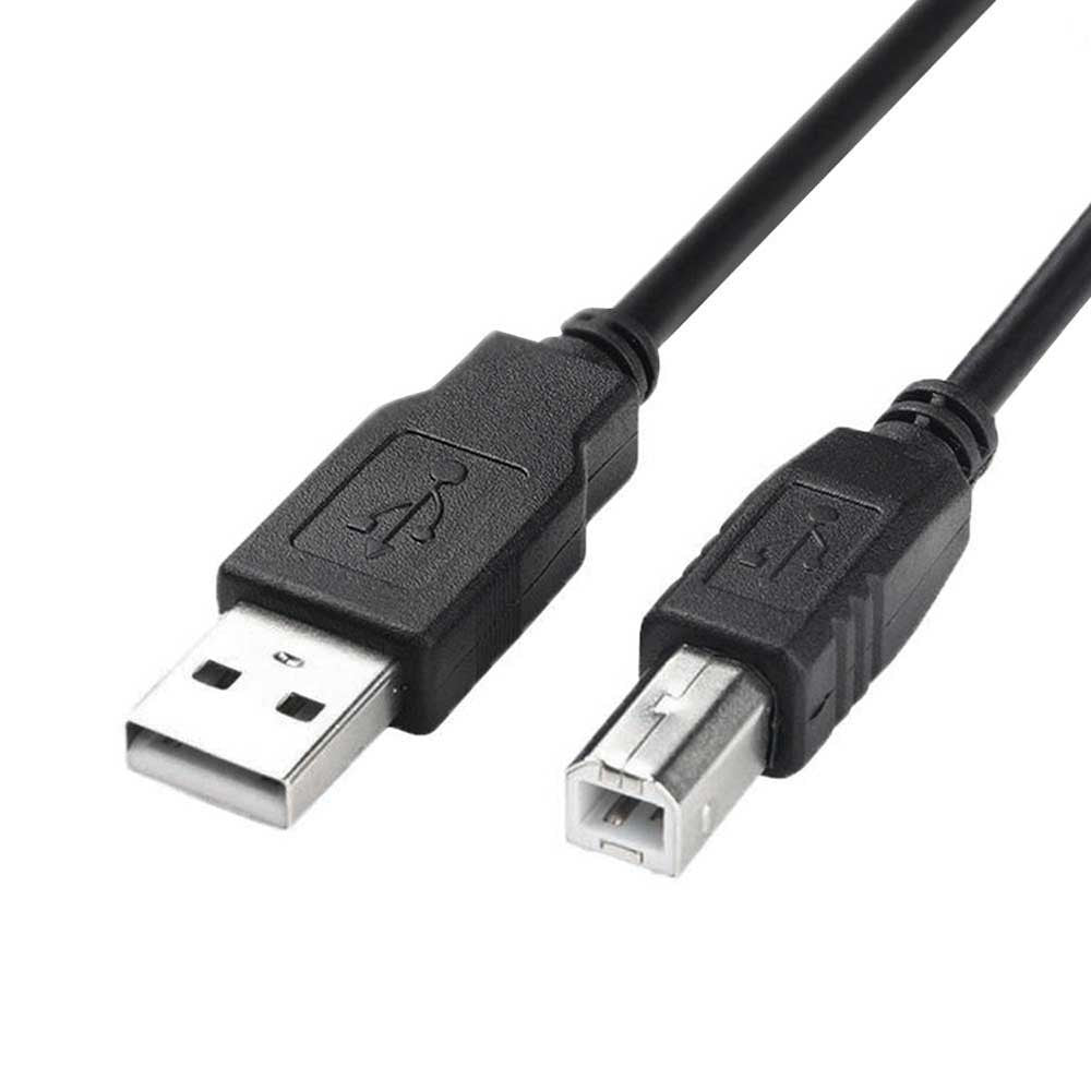 Cablu USB imprimanta tip A-B, conector metalic tip B patrat vizibil clar, fond alb