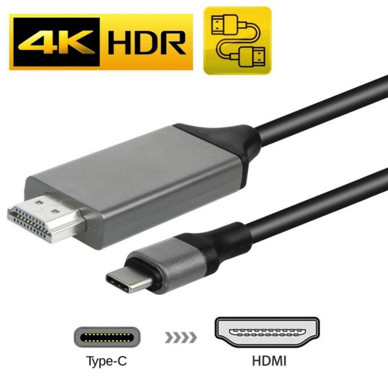 Cablu Type-C la HDMI 2.0 cu suport 4K HDR, conectori detaliati USB 3.1 si HDMI