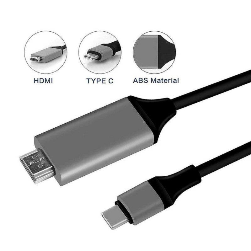Cablu USB-C la HDMI cu mufe din aluminiu si material ABS, detaliu conector HDMI si Type-C