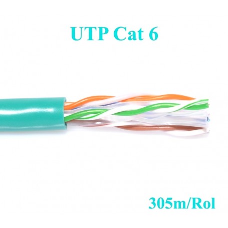 Cablu UTP Cat 6 cu manta verde, 305m/Rol, sectiune transversala cu fire colorate vizibile