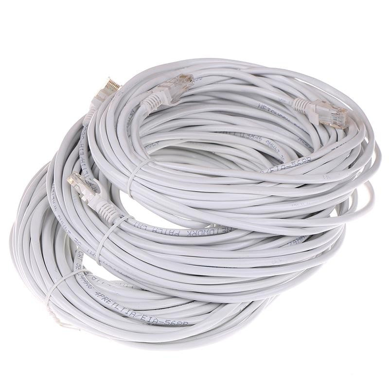 Cablu patchcord CAT5e 25m in bucle suprapuse, manta PVC flexibila gri, capete mufate vizibile