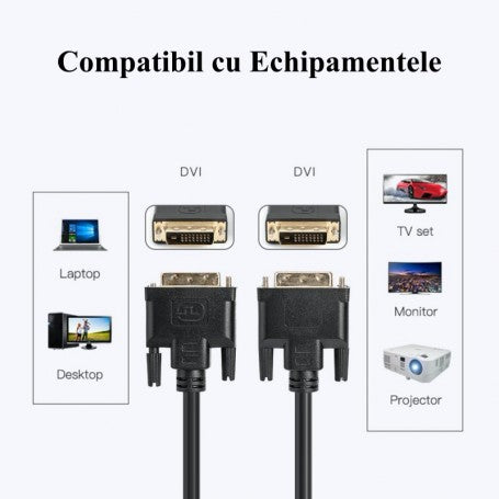 Cablu DVI D 24+1 compatibil cu laptop, desktop, monitor, TV si proiector