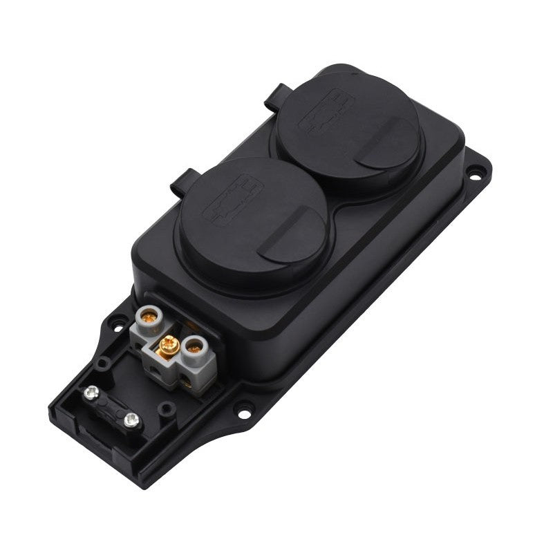 Cap prelungitor 2 prize cu capace inchise si borne de conexiune vizibile, 16A 250V