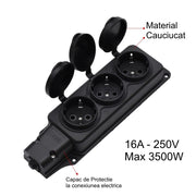 Cap prelungitor 3 prize Schuko cauciucat, 16A 250V max 3500W, capace protectoare individuale