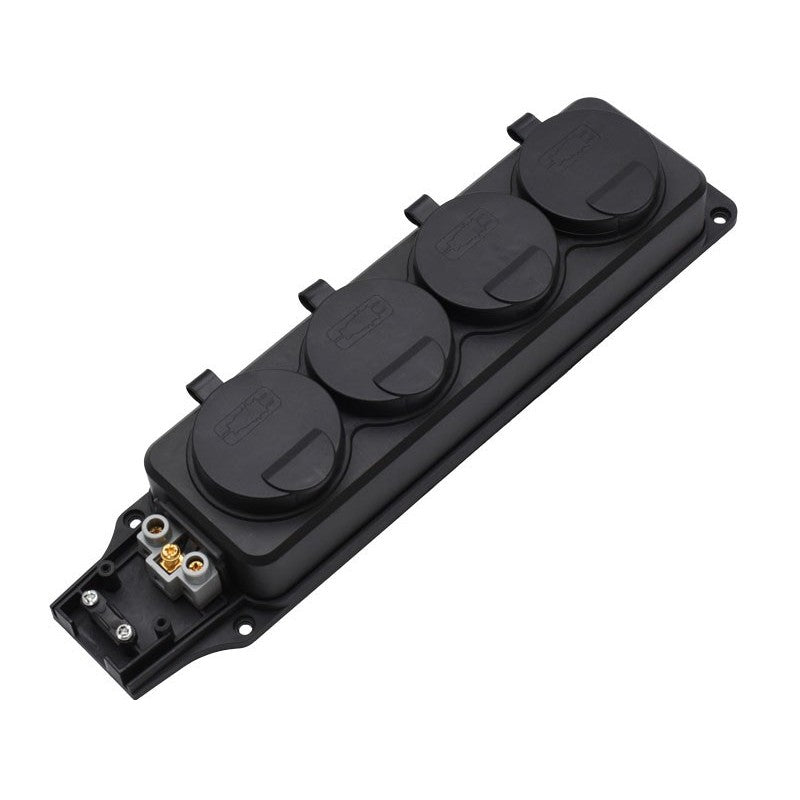 Cap prelungitor 4 prize 3500W cu capace inchise si borne de conexiune vizibile, spate