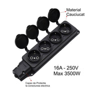 Cap prelungitor 4 prize Schuko cu capace cauciuc, 16A 250V max 3500W, pentru santier si exterior