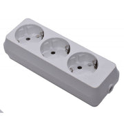 Cap prelungitor cu 3 prize Schuko impamantate, contacte ceramica, 15A, montaj pe cablu, carcasa ABS alba