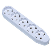 Cap prelungitor 5 prize Schuko cu contacte ceramice, 15A, obturatoare protectie copii, carcasa alba ABS ignifug
