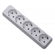 Cap prelungitor cu 5 prize Schuko cu ceramica, 16A, 250V, carcasa ABS alba, dispunere liniara