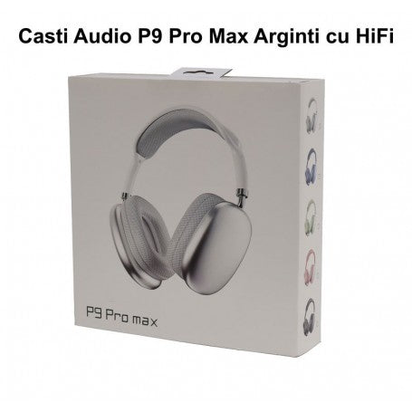 Casti audio over-ear argintii cu Bluetooth 5.3, HiFi, autonomie 20 ore, in cutia originala