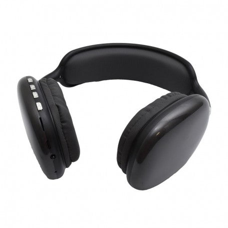 Casti over-ear negre Bluetooth, vedere frontala, banda ajustabila si cupe mari cu pernute moi