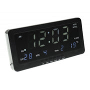 Ceas digital LED alb cu alarma, afisaj 28,8 cm, ora, data, temperatura, montaj perete sau birou