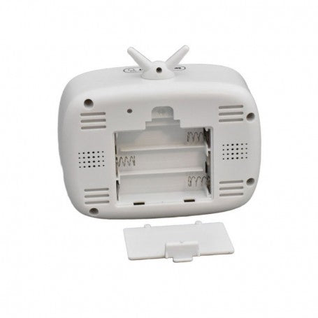 Ceas digital retro TV, detaliu compartiment pentru 3 baterii AA si capac de protectie
