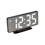 Ceas digital de camera cu display LED alb tip oglinda, alarma dubla, alimentare USB 5V, format 12/24H