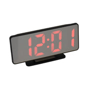 Ceas digital LED rosu cu afisaj tip oglinda, alarma duala, alimentare USB 5V, dimensiuni 18x7.6 cm