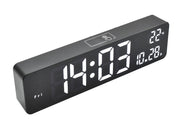 Ceas digital LED negru cu afisaj alb mare, ora, temperatura si data, control tactil, alimentare USB