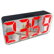 Ceas digital oglinda cu afisaj LED rosu, alarma, alimentare USB sau baterii AAA, dimensiuni 15x7.2 cm
