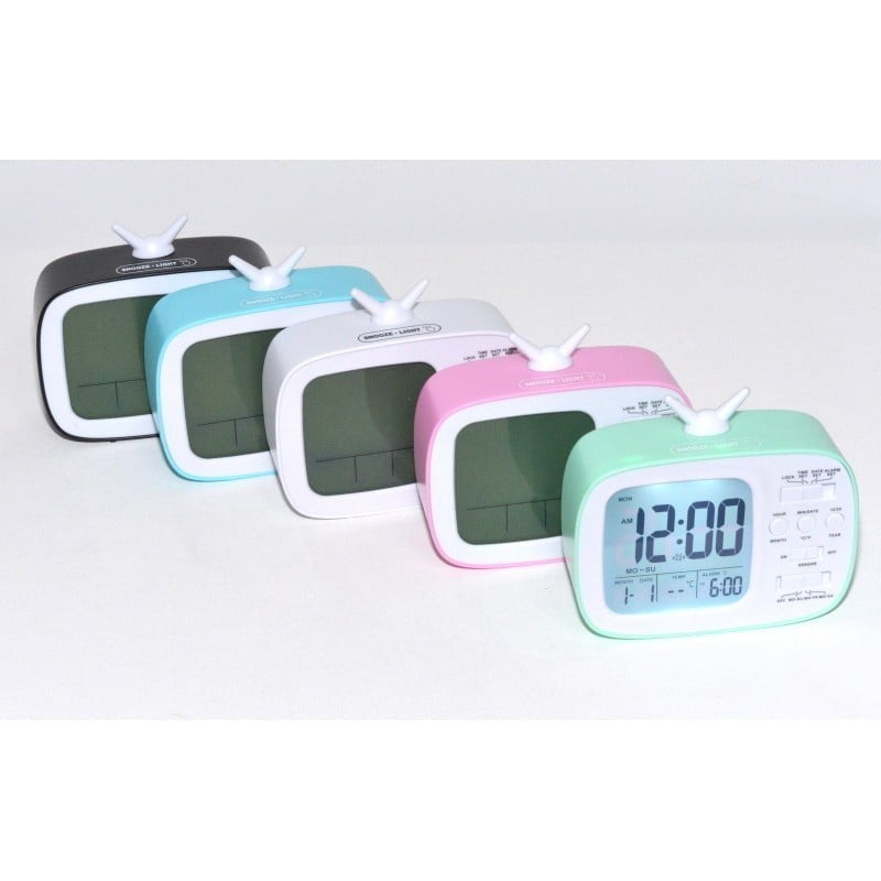 Ceas digital retro TV in 5 culori: negru, albastru, alb, roz si verde mint