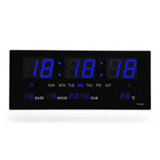 Ceas digital LED albastru de perete 36,2 cm, afisaj ora, data, temperatura, alarma integrata