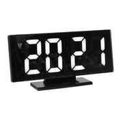 Ceas digital LED alb cu display oglinda si alarma, cifre mari 7,6 cm, alimentare USB, design negru pentru birou
