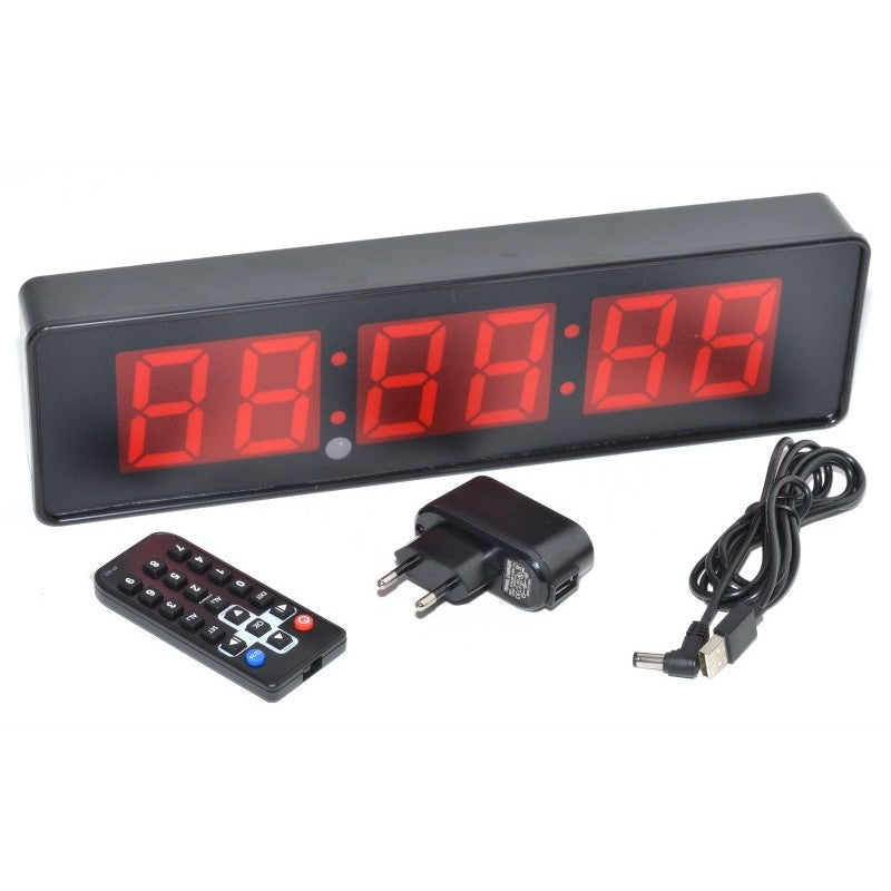 Ceas digital LED rosu cu cronometru, telecomanda, alimentator 5V si cablu USB incluse, afisaj 6 cifre