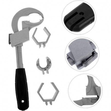 Cheie instalator reglabila cu 3 capete interschimbabile 20mm 34mm 40mm, maner ABS antiderapant, aliaj aluminiu