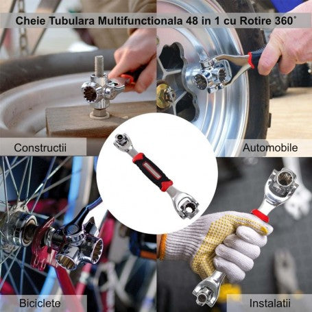 Cheie tubulara 48 in 1 cu rotatie 360°, utilizata la constructii, automobile, biciclete si instalatii