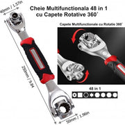 Cheie tubulara multifunctionala 48 in 1 cu capete rotative 360°, lungime 250mm, otel profesional, maner ergonomic