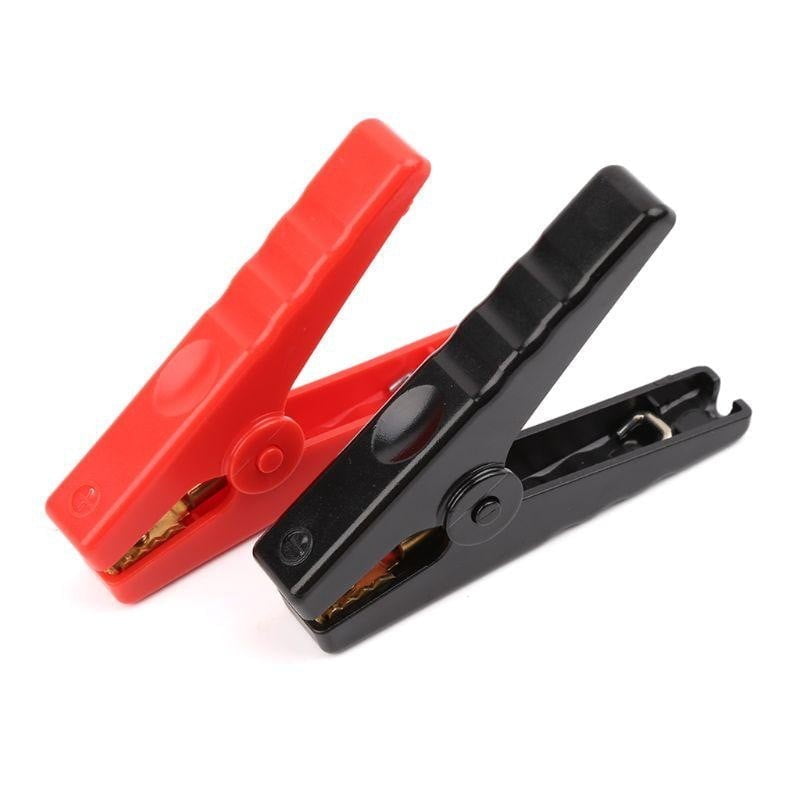 Clesti crocodil izolati 90mm, set 2 bucati rosu si negru, contact aliaj cupru, pentru baterii auto 12V-24V