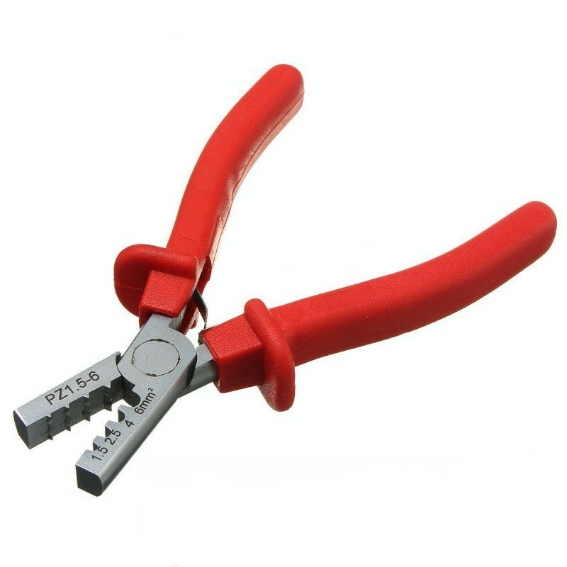 Cleste sertizat pin terminal 1.5-6mm², manere ergonomice rosii, compatibil pini izolati si neizolati