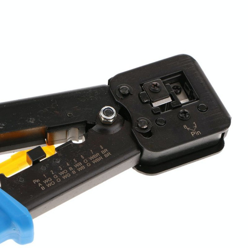 Cleste sertizat RJ45 CAT6 detaliu cap cu diagrama pini si locas mufa 8 pini