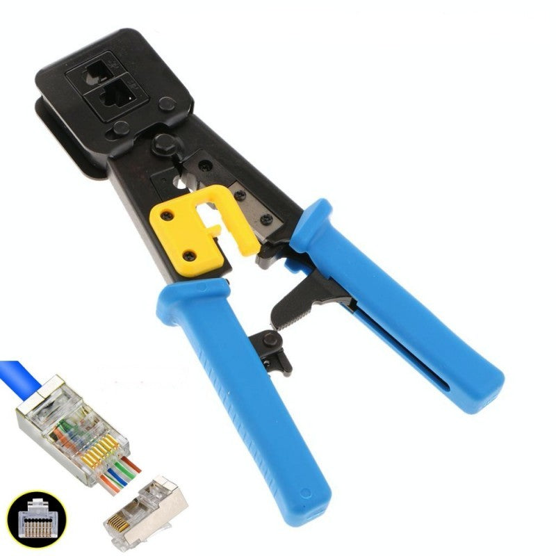 Cleste sertizat mufa RJ45 CAT6 UTP-FTP cu manere ergonomice albastre, compatibil RJ11/12, 3 functii integrate