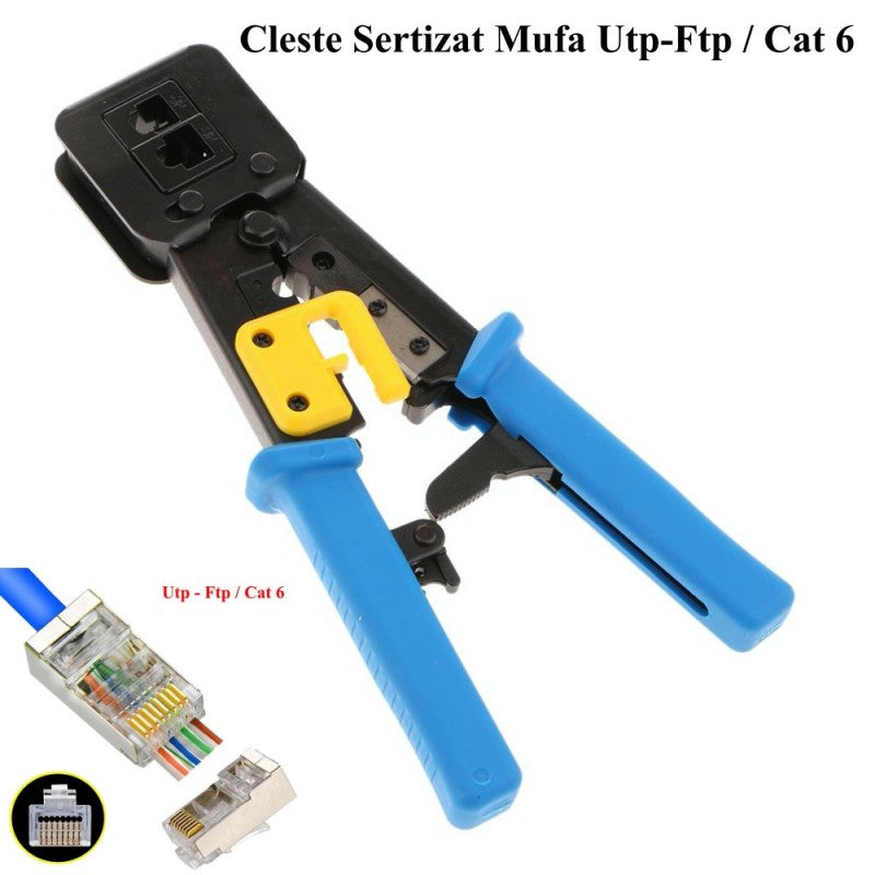 Cleste sertizat mufa UTP-FTP CAT6 cu mufe RJ45 pass-through si RJ11 incluse in pachet