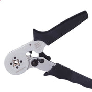 Cleste sertizat pentru conectori pini 0,25-6mm², interval AWG23-10, mecanism cu franare automata, manere ergonomice negre