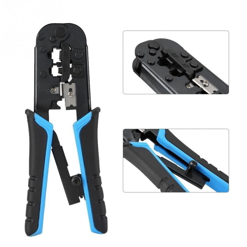 Cleste sertizat mufe RJ45 8P8C si RJ11 6P4C, maner ergonomic albastru-negru, cutter integrat