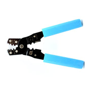 Cleste sertizat papuci electrici cu cutter integrat, manere PVC albastre, dimensiuni 10-28mm