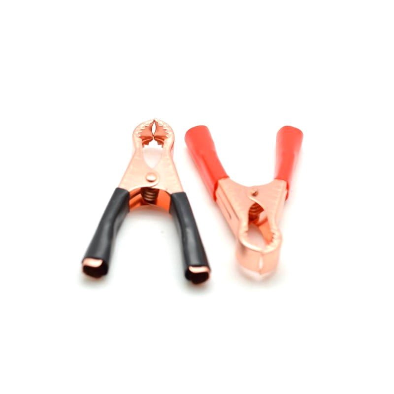 Clesti crocodil set 2 bucati 30A, maner izolat PVC rosu si negru, contact placat nichel, pentru baterii auto 12V