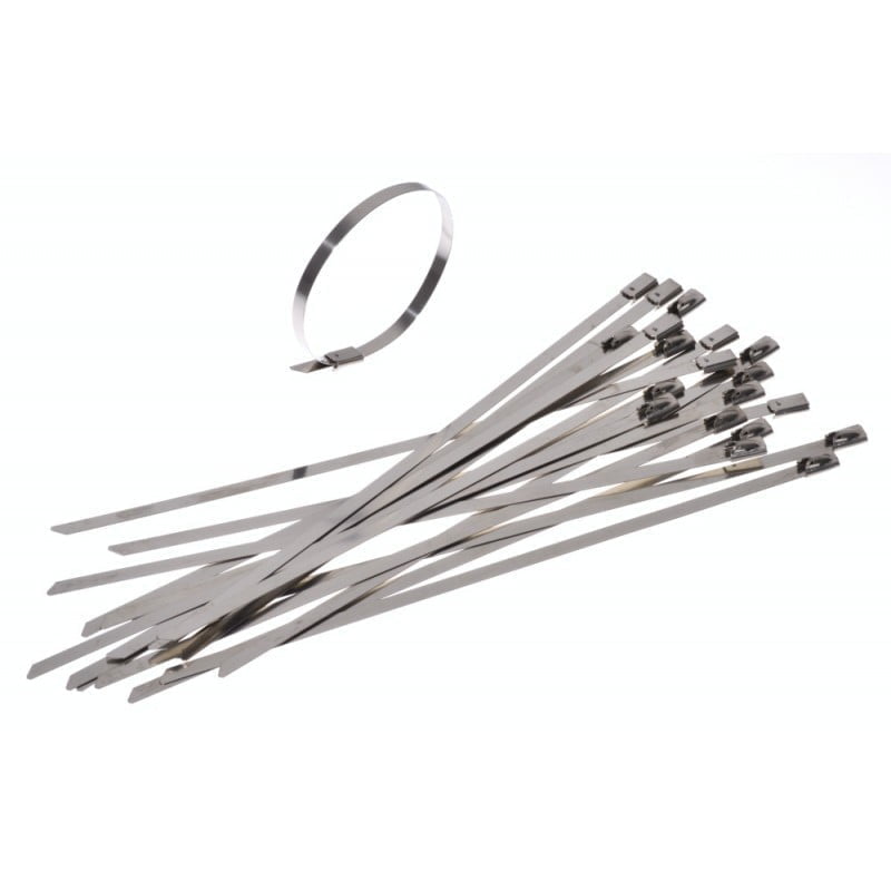Set 20 coliere inox 150mm, vedere de ansamblu cu un colier format si restul intinse