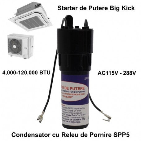 Starter condensator pornire aer conditionat 4000-120000 BTU, AC 115V-288V, compatibil unitati rezidentiale si comerciale