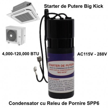 Starter condensator releu pornire aer conditionat 4000-120000 BTU, tensiune AC 115V-288V, compatibil unitati rezidentiale