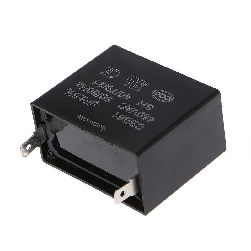 Condensator motor 450VAC, unghi perspectiva superior cu certificari CQC si CE vizibile