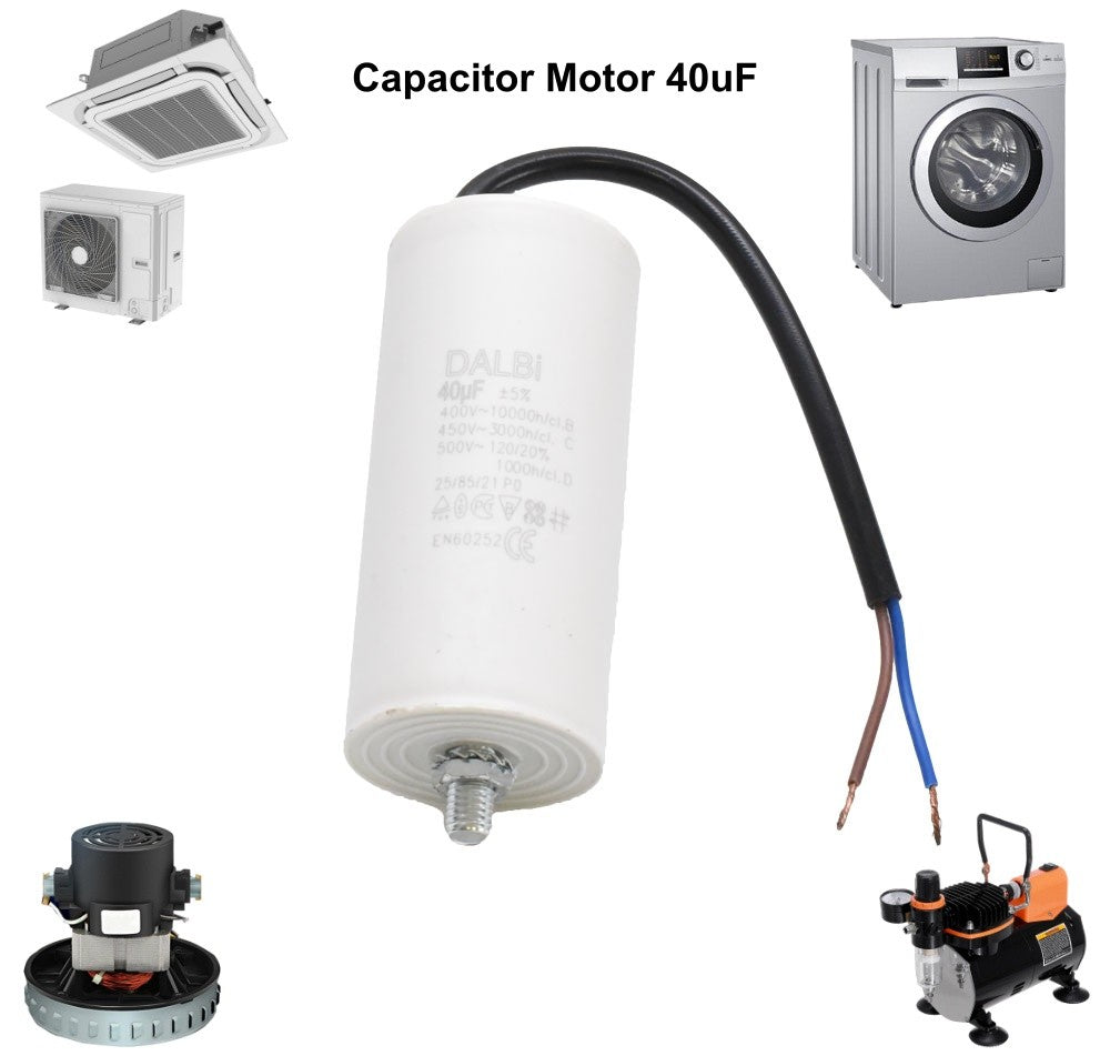 Condensator motor 40uF 450V compatibil cu aer conditionat, masina de spalat, compresor si motoare electrice