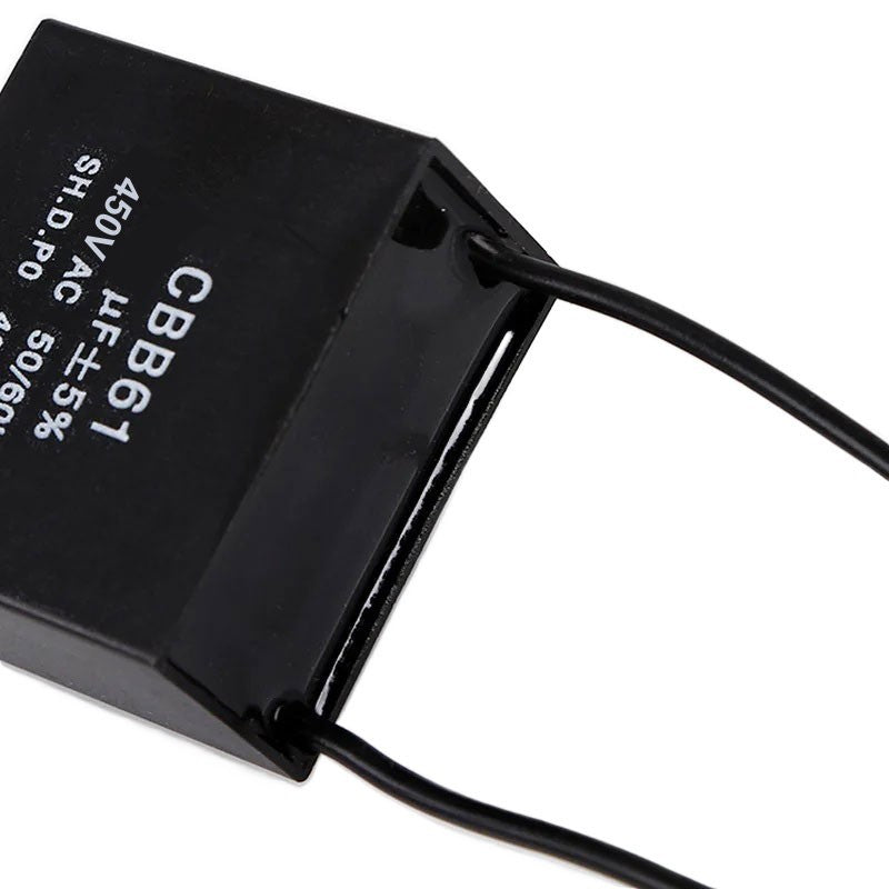 Condensator pornire motor cu fire, detaliu eticheta tehnica 450V AC 50/60Hz