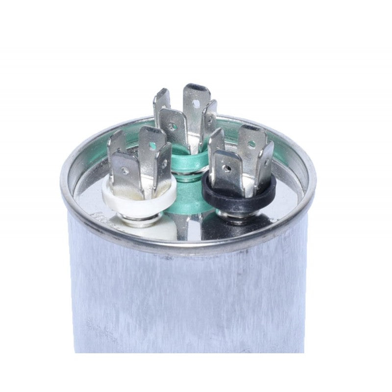 Condensator AC detaliu terminale Fast-On si doua sectiuni de conectare 50+6uF
