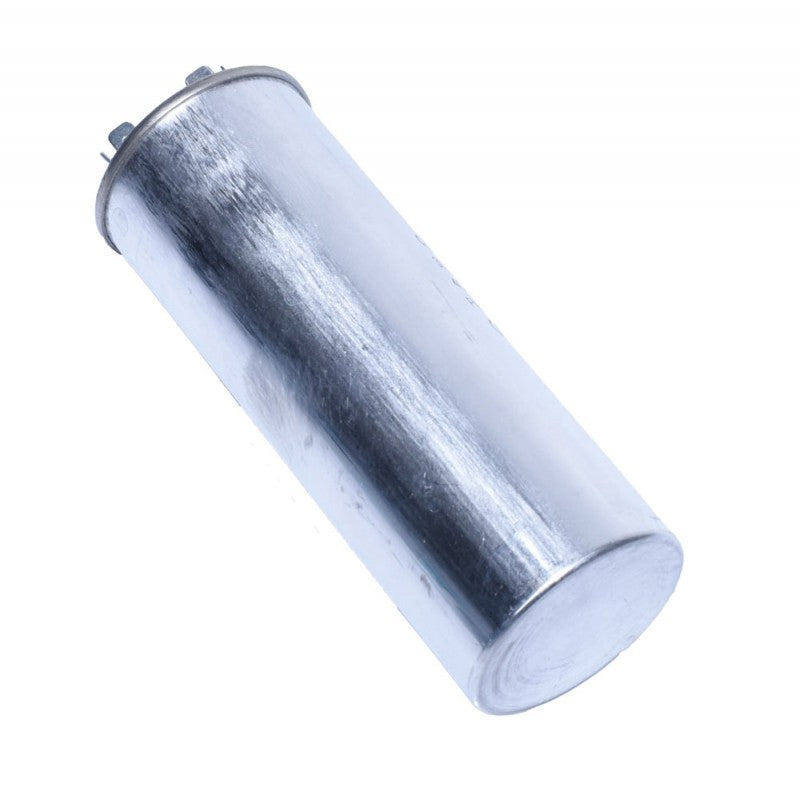 Condensator pentru aer conditionat vedere laterala, carcasa metalica cilindrica robusta