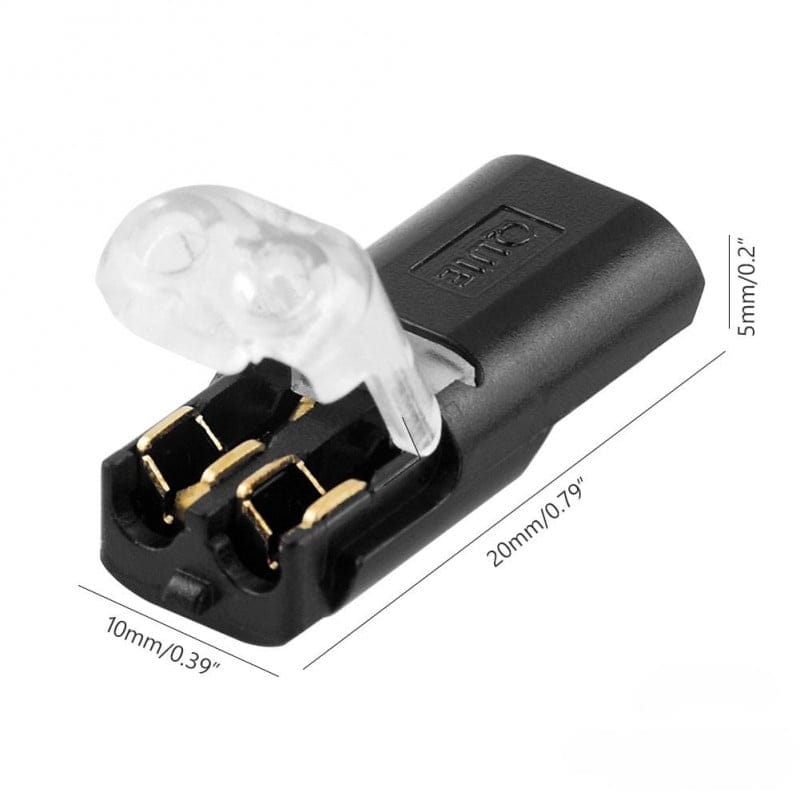 Conector rapid 2 pini cu dimensiuni 20x10x5mm si lamele din alama pentru contact sigur