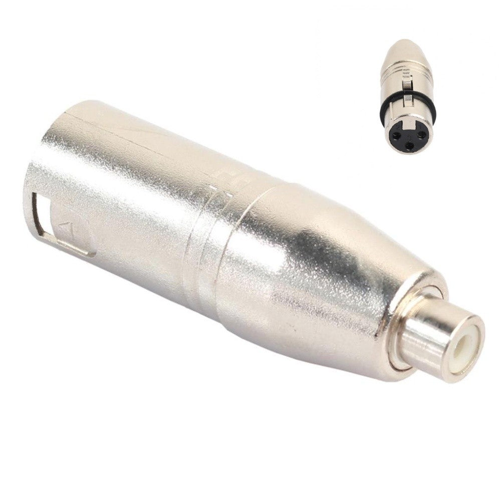 Adaptor XLR tata la RCA mama, corp cilindric nichelat cu mufa RCA pe lateral