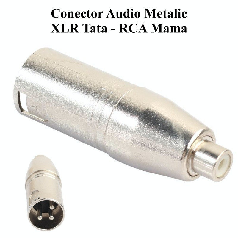 conector XLR tata - RCA mama nichelat, set complet cu mufa XLR 3 pini detasata, vedere de ansamblu